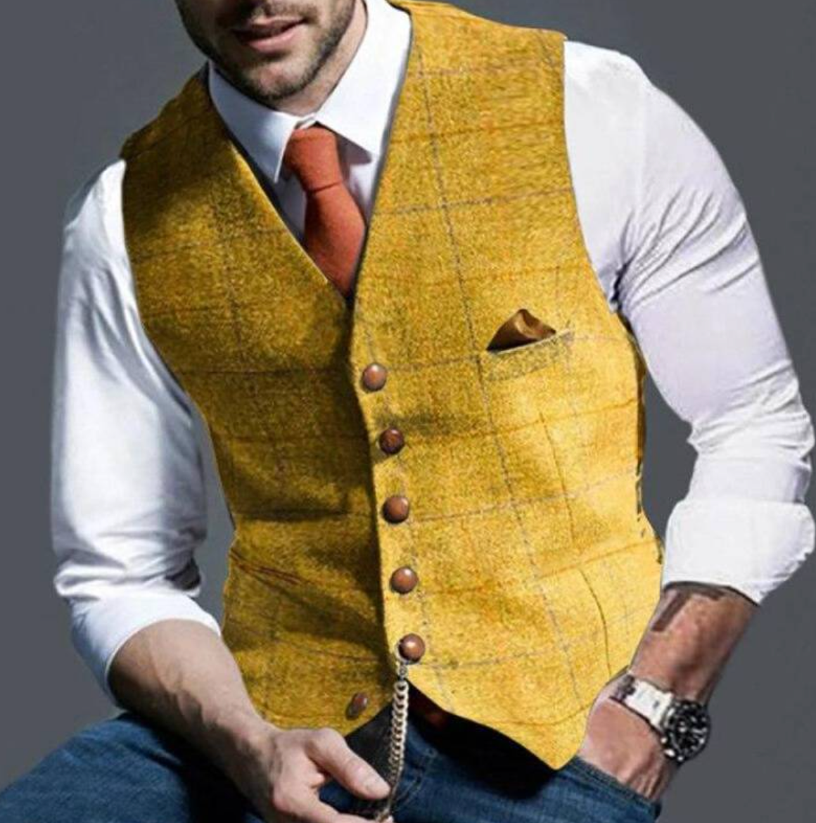 Ozymandias Gilet Slim Fit Vintage da Uomo con Colletto a Revers | Motivo a Quadri