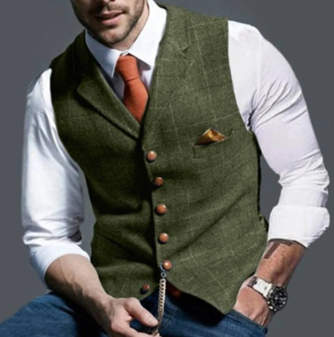Ozymandias Gilet Slim Fit Vintage da Uomo con Colletto a Revers | Motivo a Quadri