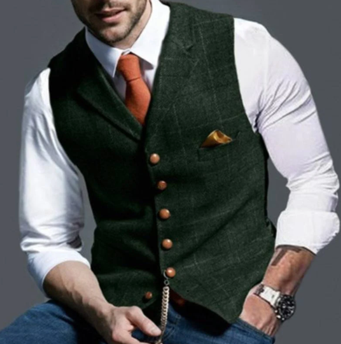 Ozymandias Gilet Slim Fit Vintage da Uomo con Colletto a Revers | Motivo a Quadri