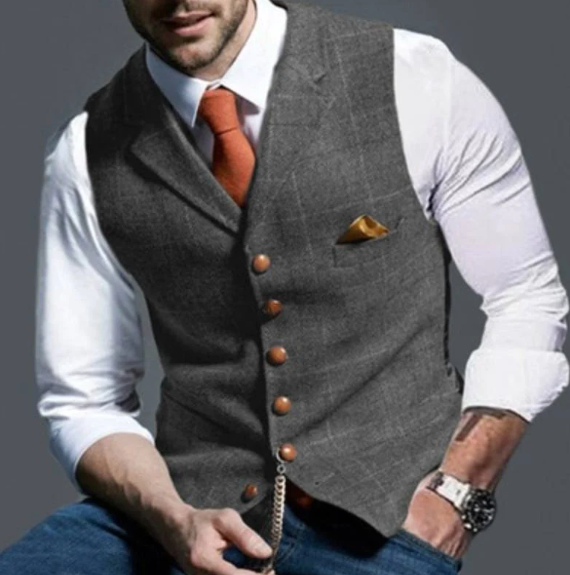 Ozymandias Gilet Slim Fit Vintage da Uomo con Colletto a Revers | Motivo a Quadri