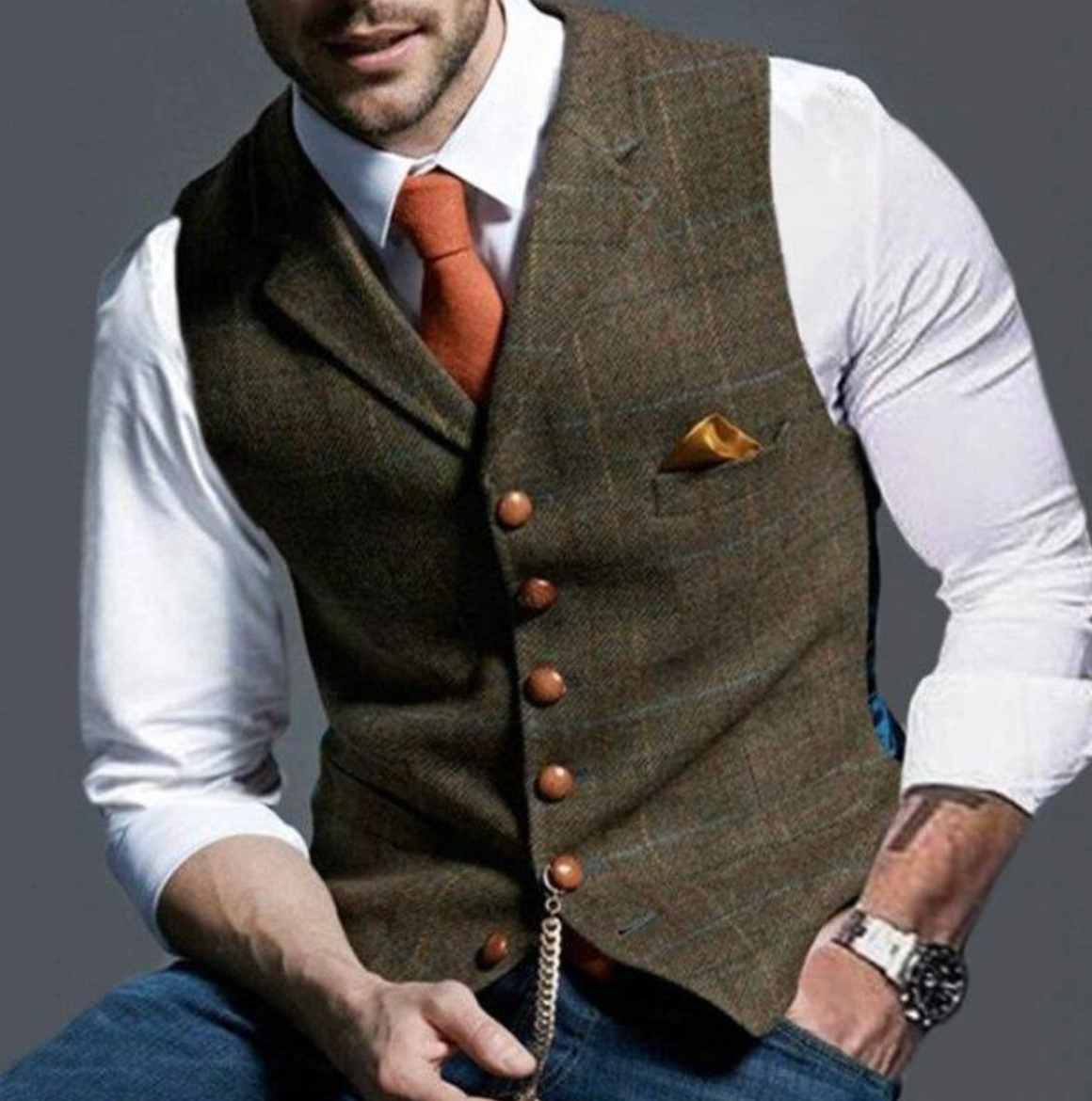 Ozymandias Gilet Slim Fit Vintage da Uomo con Colletto a Revers | Motivo a Quadri