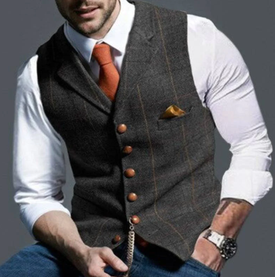 Ozymandias Gilet Slim Fit Vintage da Uomo con Colletto a Revers | Motivo a Quadri